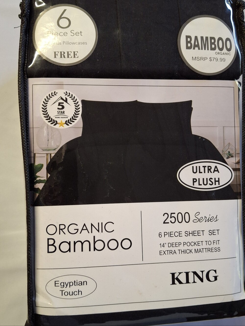 New Organic Bamboo Ultra Plush 6pc King Sheet Set – Black